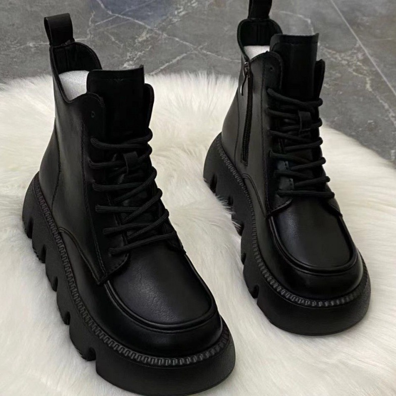 Retro Versatile Short Boots Women's 2023 Autumn Winter New British Style Thick Sole Elevated Small Short Boots Vulcanized Sole