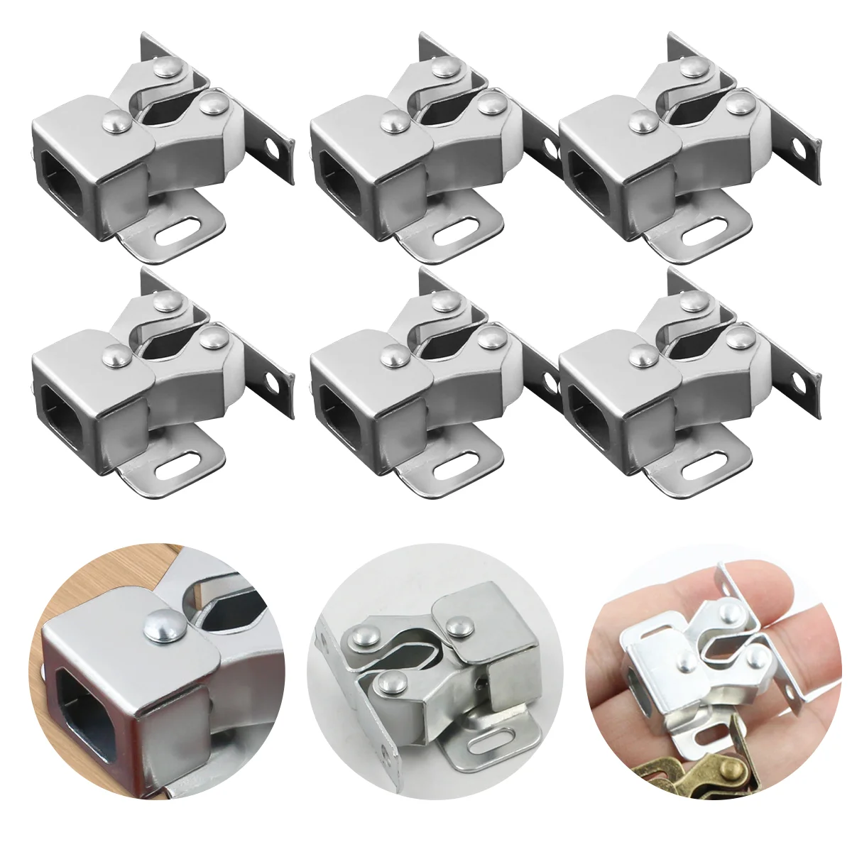 

Cabinet Door Latch Strong Practical Door Buckle Lock Double Roller Catch for Cupboard Cabinet Drawer