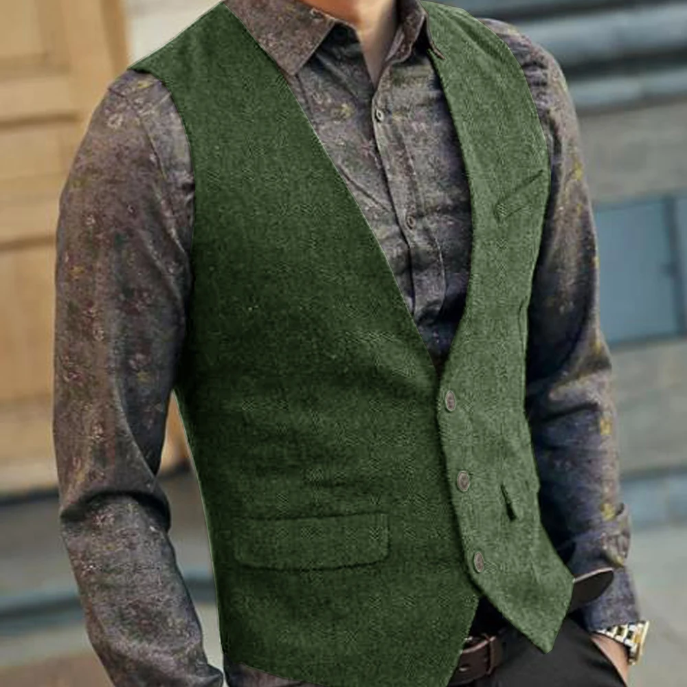 

V-neck Men's Classic Vest Men's Sleeveless Jacket Single-breasted Suit Male Social Clothing Suits Wedding Vintage Blazer