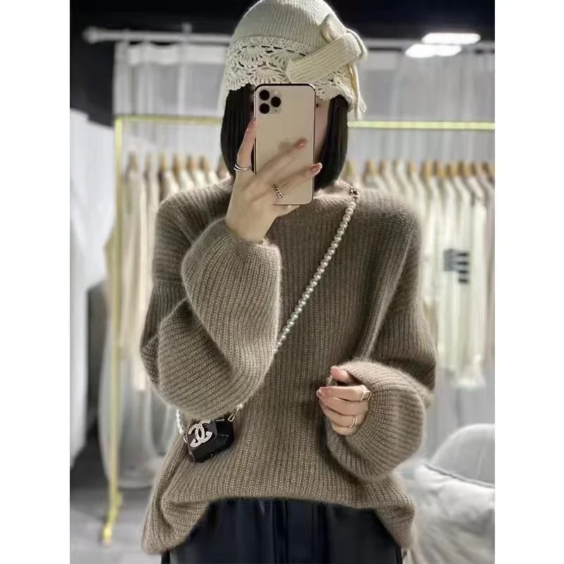 Cashmere Sweater Women O-Neck Bright dotsSweater Pure Color Knitted Pullover  Loose Lantern sleeve Cashmere Sweater Women