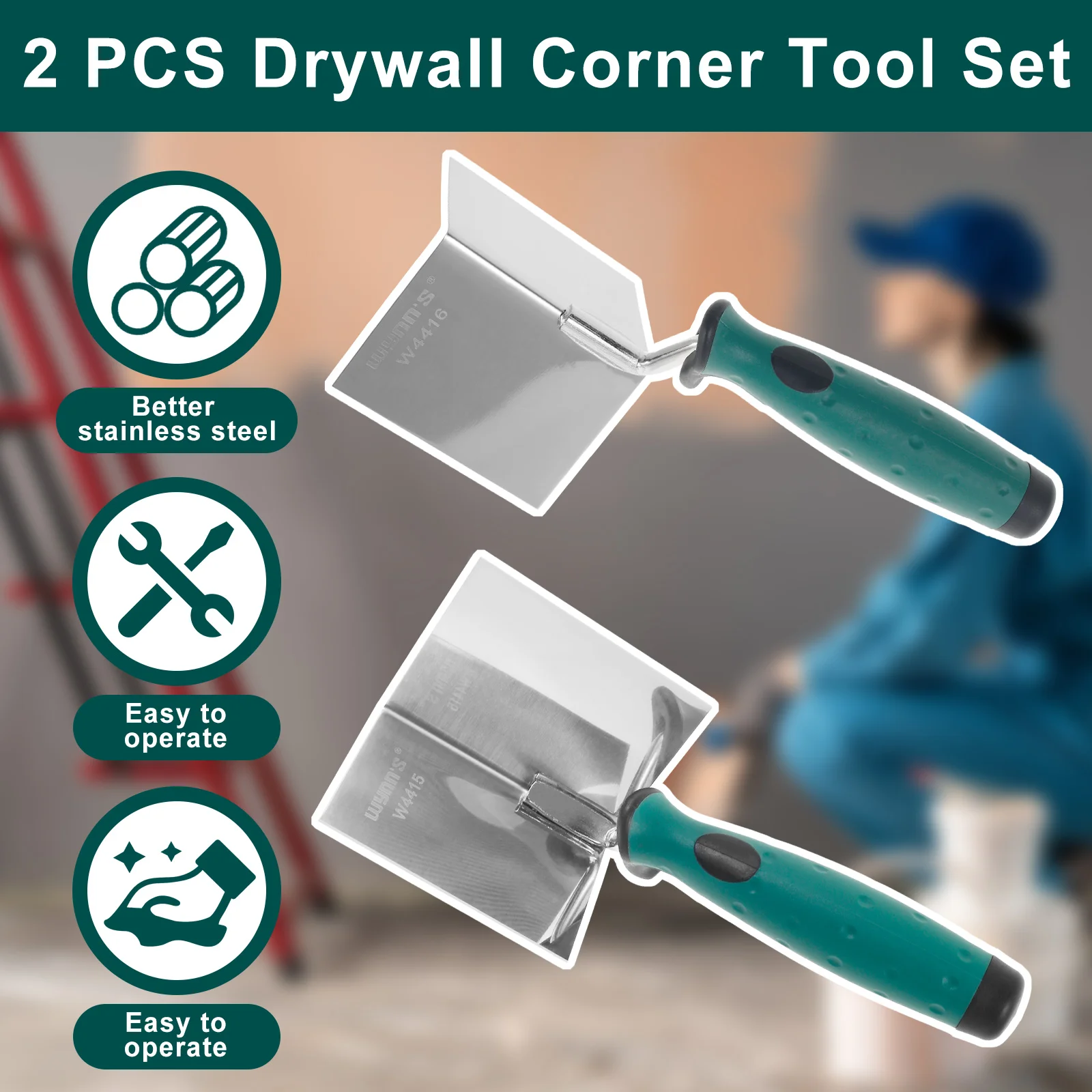2Pcs Drywall Corner Tool Set 3inch Stainless Steel External and Internal Corner Trowel Drywall Outside Finishing Tool
