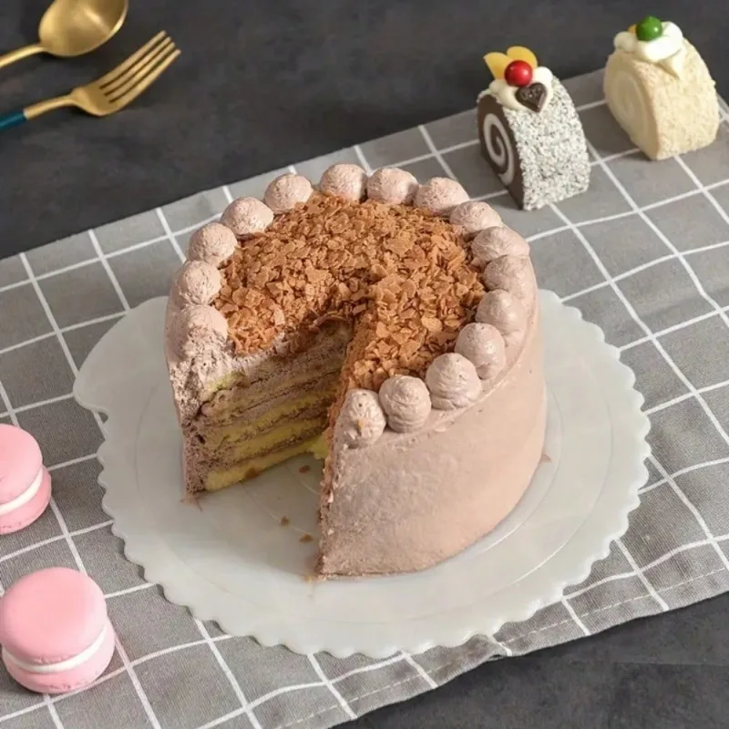 Round Cake Serving Board with Handle Reusable Plastic Base for Mousse Cakes Cheesecakes Non-Slip Grip for Secure Transport