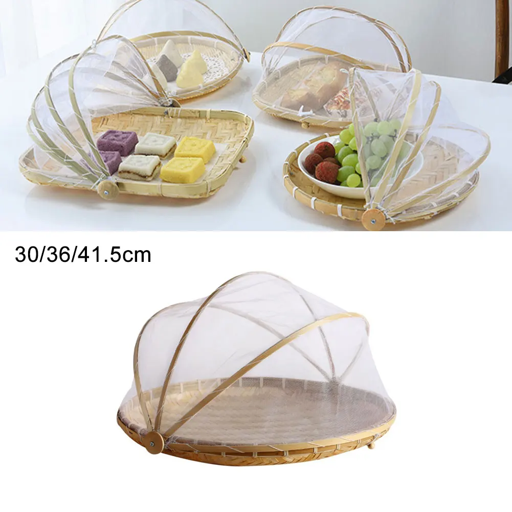 Bamboo Woven Basket With Net Fruit Vegetable Bread Food Basket