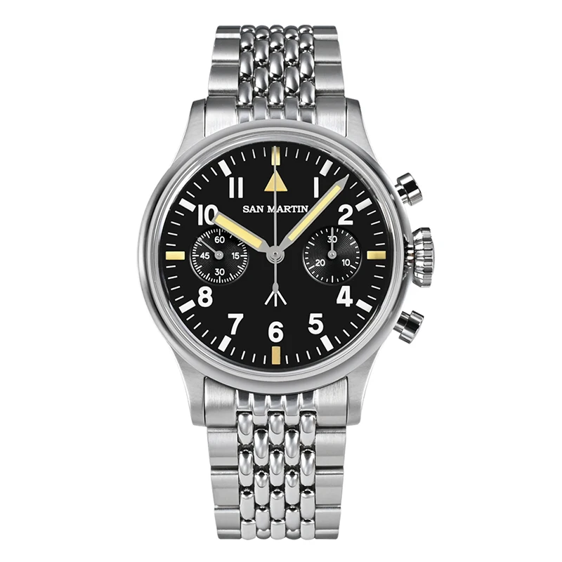 

San Martin Men Chronograph Watch 38.5mm Manual Wind Mechanical Wristwatch 10ATM Waterproof BGW-9 C3 Luminous Sapphire ST1901