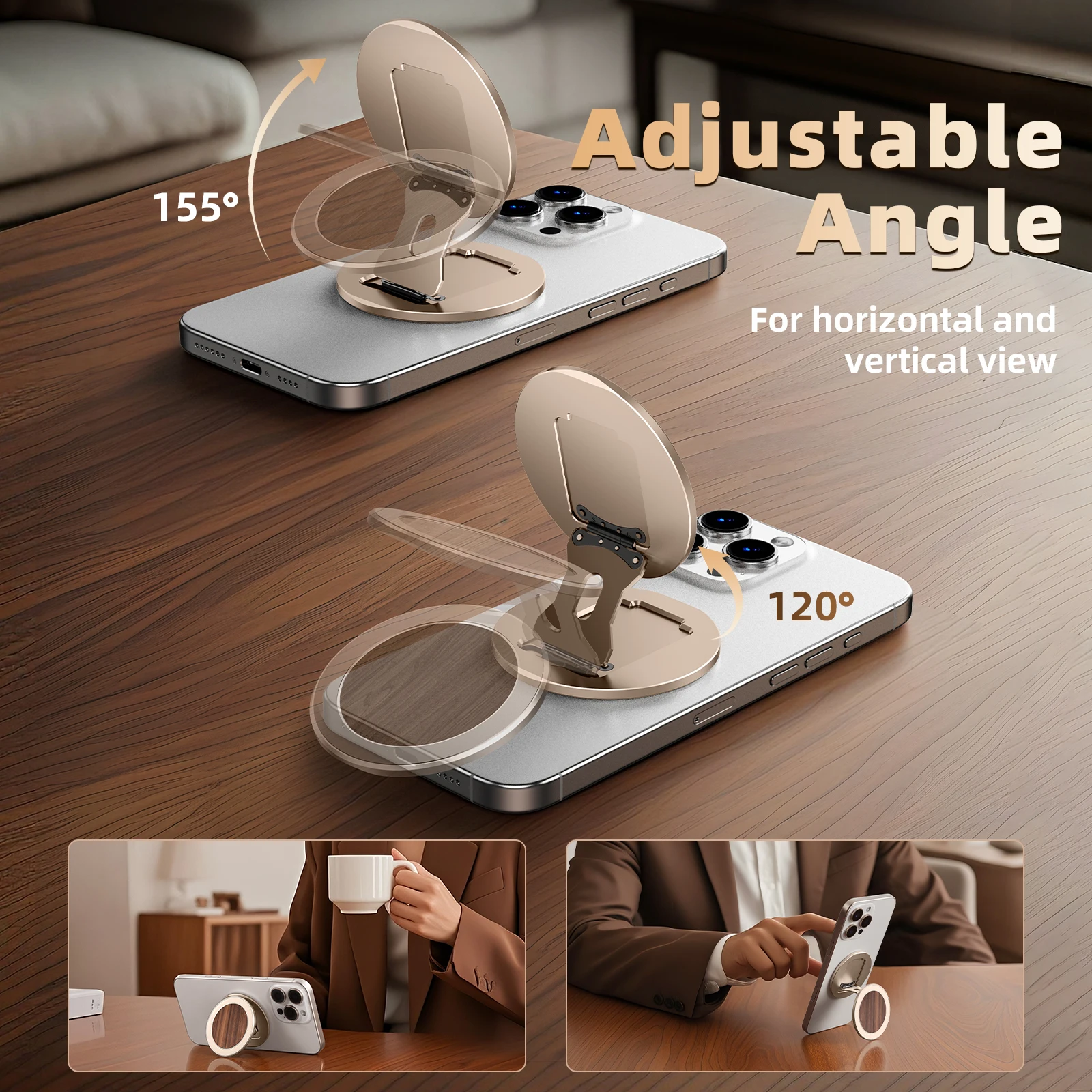 Oatsbasf 금속 양면 MagSafe 전화 홀더 iPhone 용 삼성 범용 접이식 각도 조절 스탠드 (강력한 자석 포함)
