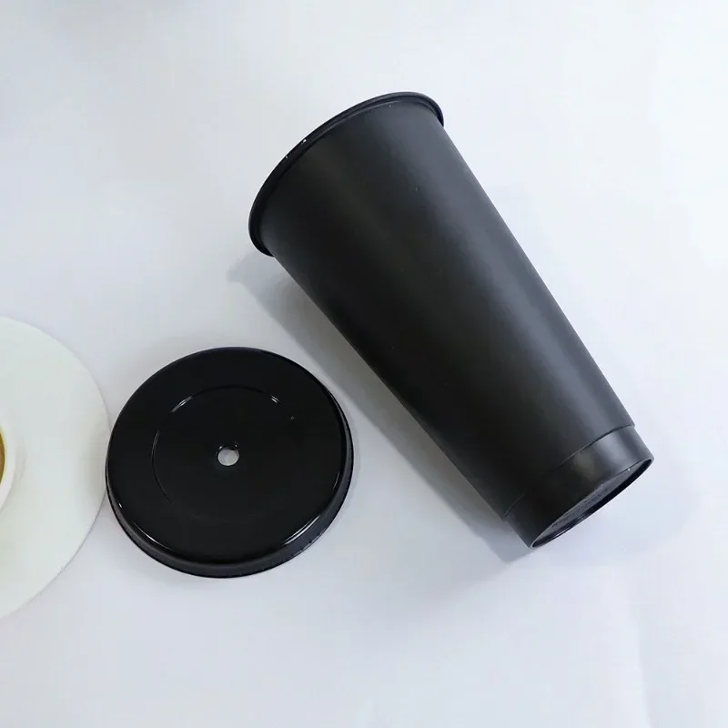 5pcs 24oz Transparent Reusable Tumblers with Black Lids and Straws Iced Coffee Water Bottle Cold Smoothie Cups for Parties Drink