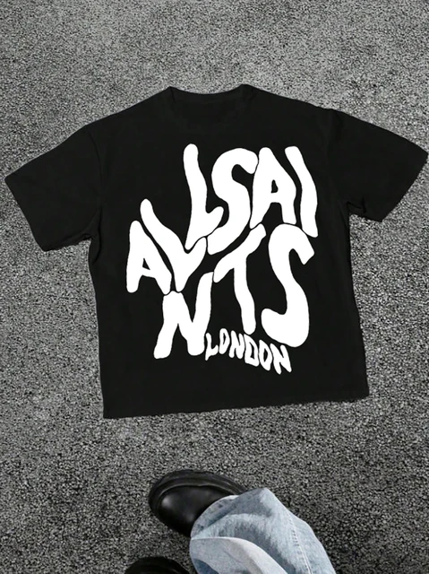 T-shirt avec texte élastique de Londres, chemise graphique à police audacieuse, adaptée aux vêtements de style de rue pour hommes, adaptée à toutes les saisons, confortable et ajustée, cadeau idéal 1