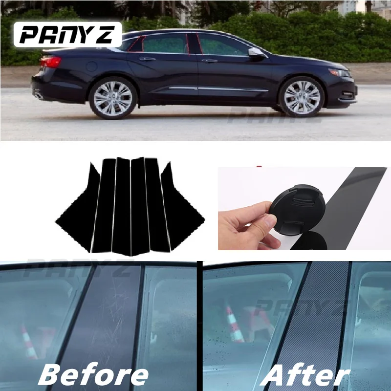 304 Trims Black Pillar Post Covers For Chevy Impala 2014-2020 – 6-Piece Glossy Black Door Trim Overlay Kit