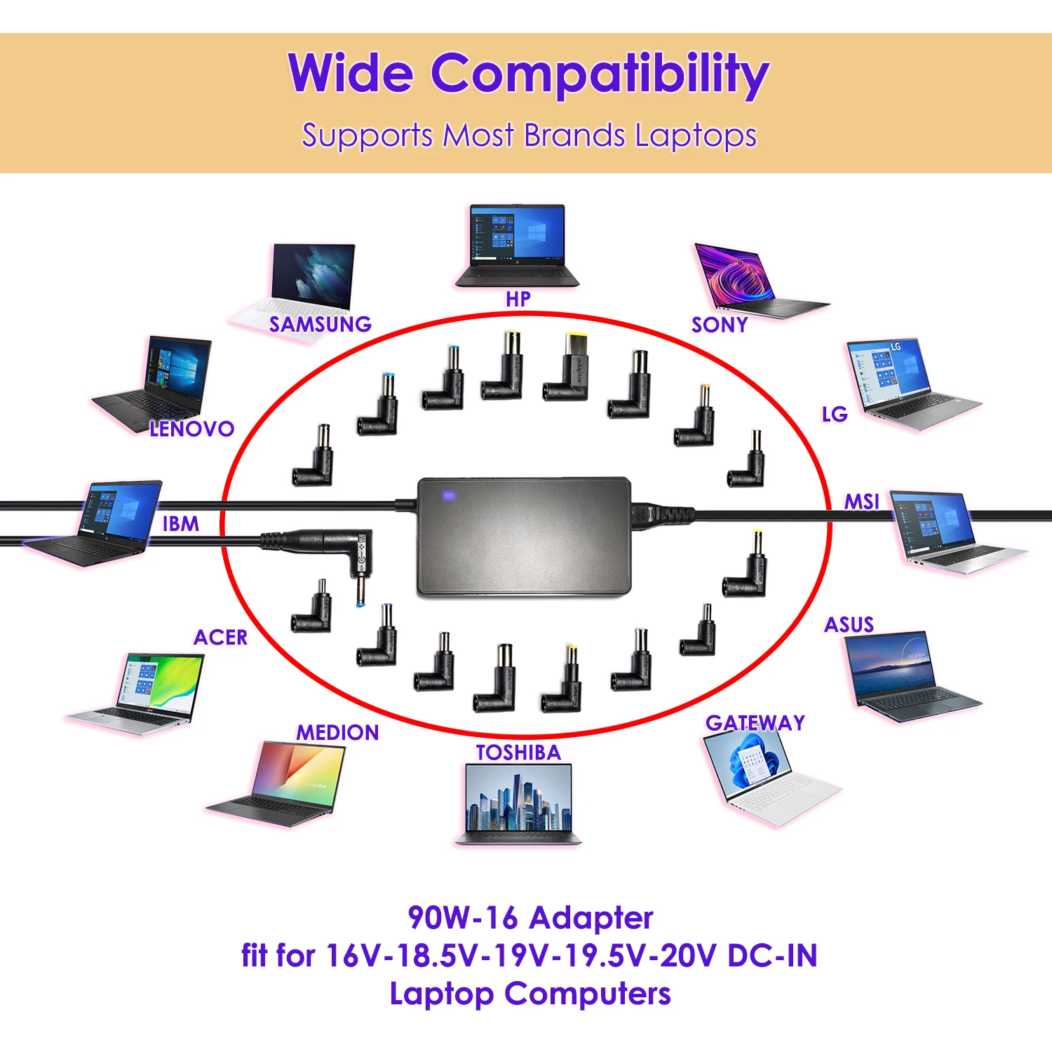 Versatile 90W Universal Laptop Charger for Optimal Performance
