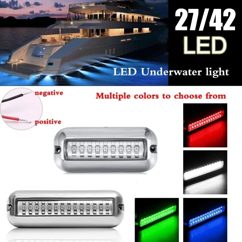 수중 폰툰 해양 선박 보트 트랜섬 조명, 스테인레스 스틸 방수 액세서리, 27, 42LED, 10-30V, 2 개