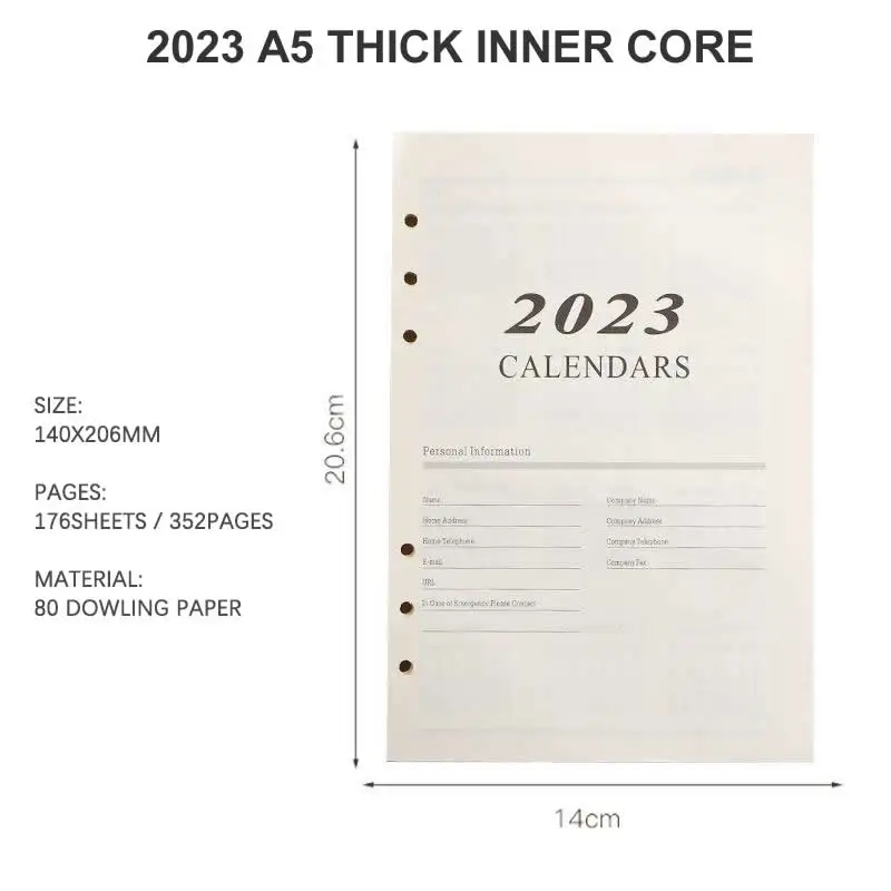 2021 2022 2023 2024 Business Executive A5 A6 Spiral Agenda Paper Filofax  Refills Beige Color - AliExpress