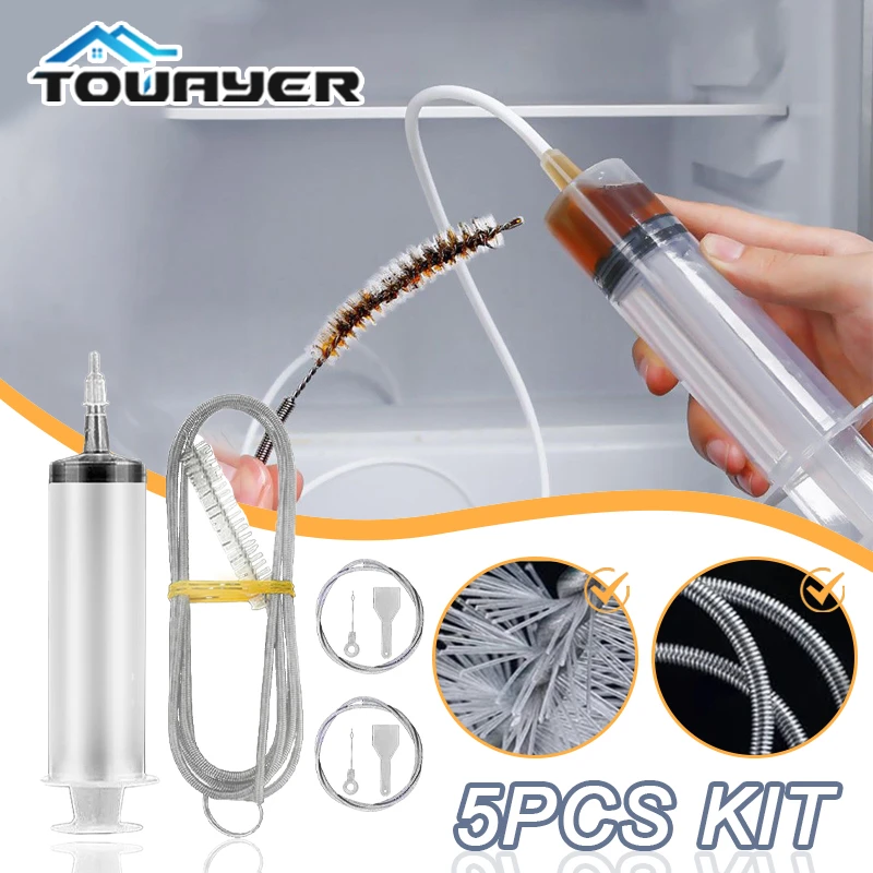 5pcs Refrigerator Drain Clean Brush Wash Brush Suction Syringe Hose