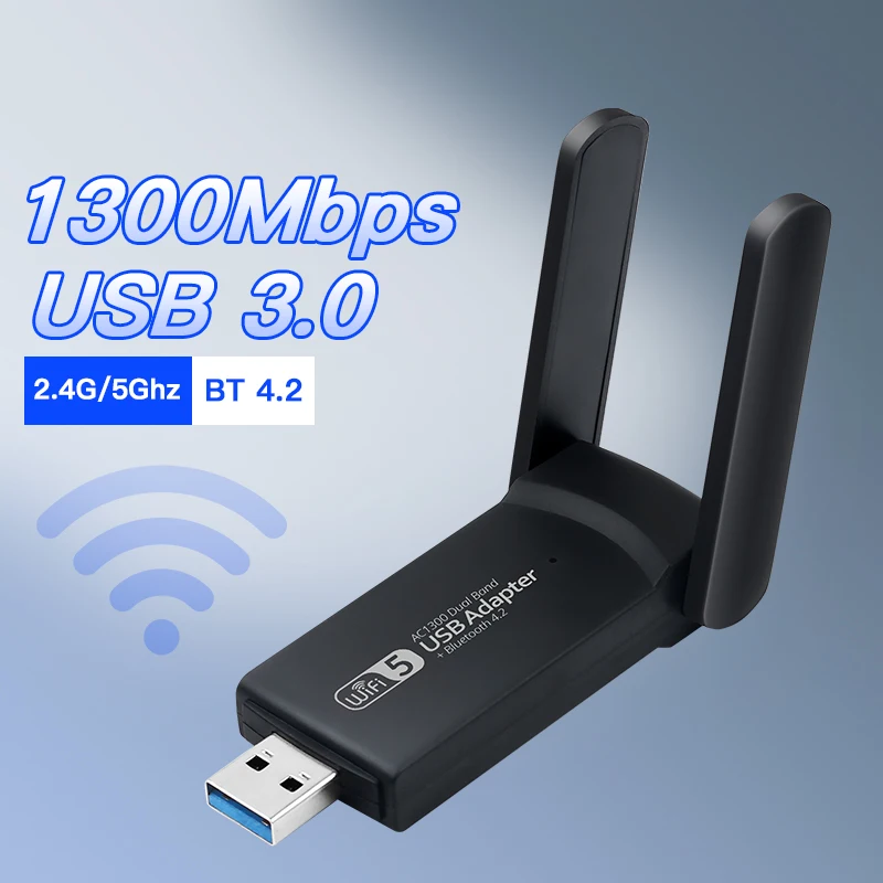 best wifi adapter for pc 1300Mbps USB WiFi Adapter Dual Band 2.4G/5G Network Card Dongle Wireless External Receiver Bluetooth 4.2 USB 3.0 Lan Ethernet lan to mobile adapter Network Cards