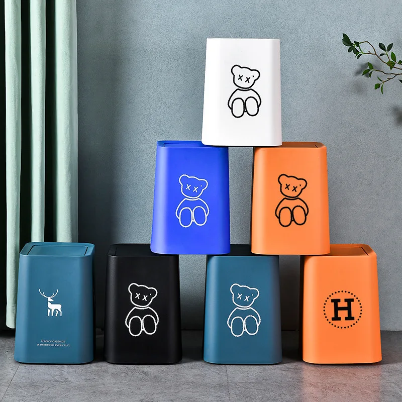 

Nordic INS Wind Shake Lid Square Garbage Bin Household Living Room Kitchen Creative Toilet Office Garbage trash can