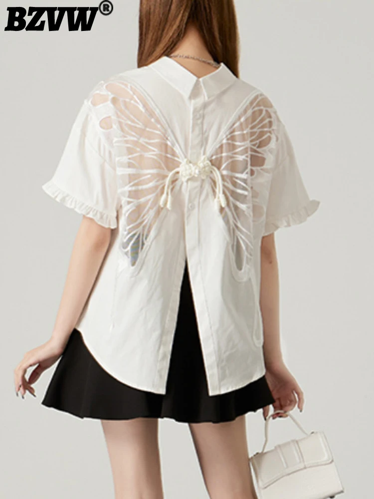 

BZVW Perspective Bow Designer Shirts And Blouses Women's Clothing 2023 Spring Summer Short Sleeve Fashion New Shirt Female Trend