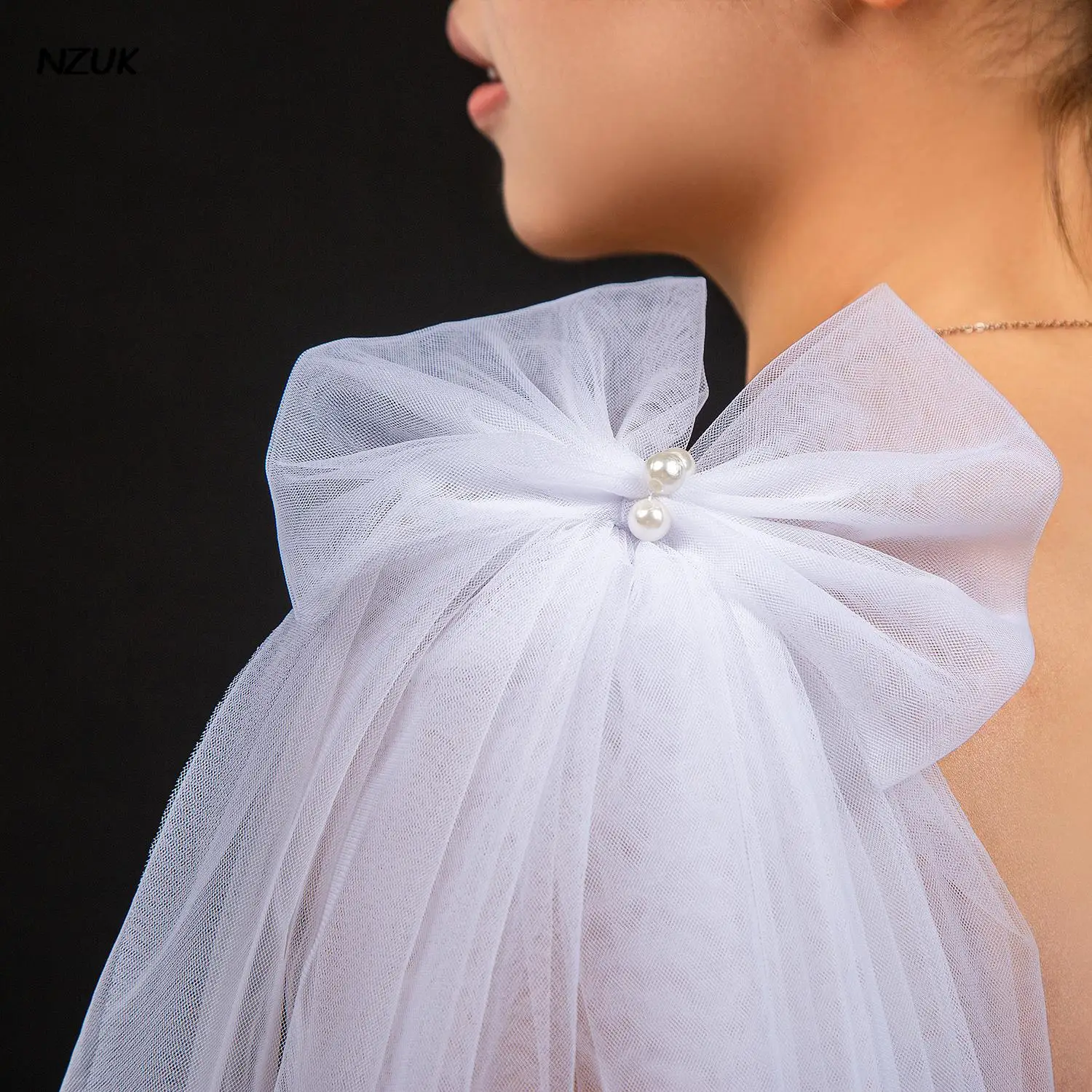 NZUK 2PC Sparking Bridal Wings Veil with Bow  Wedding Shoulder Veil Removable Sleeves Shrugs for Women Summer Elegant Shawl