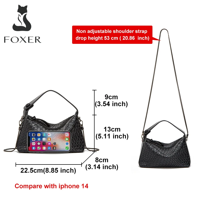 FOXER High Quality Women Small Handbag Stylish Female Plaid Crossbody Bag Lady Zipper Split Leather Diamond Lattice Shoulder Bag