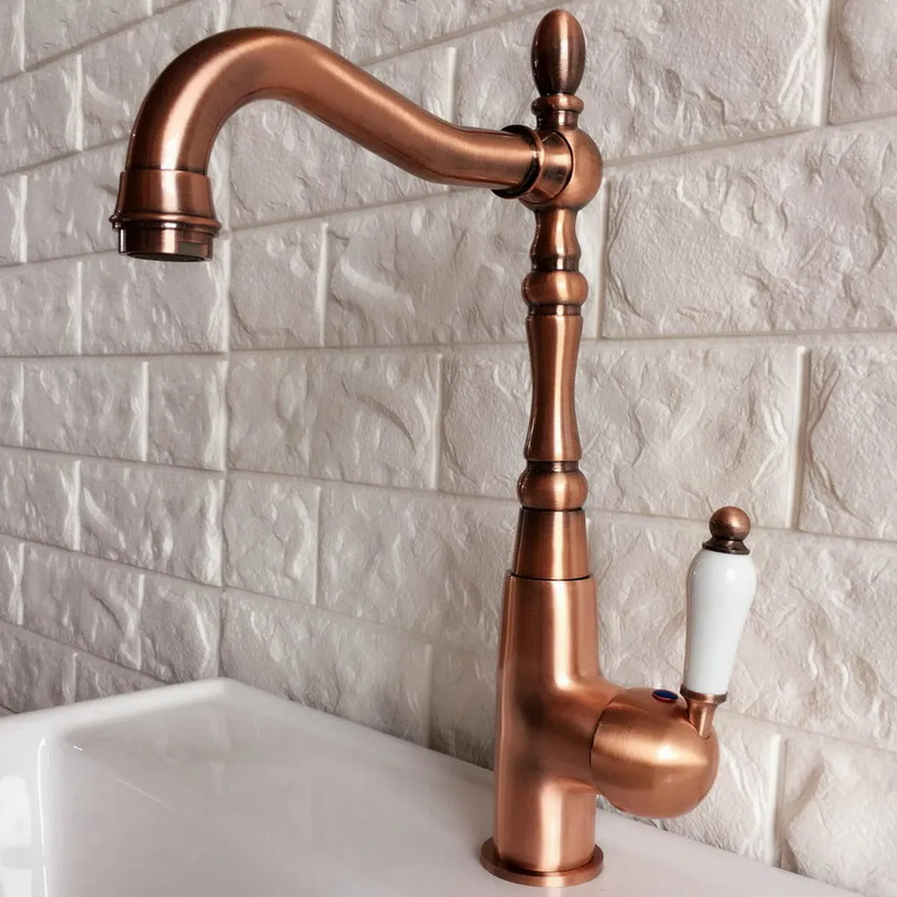 

Basin Faucets Brass Red Copper Antique Bathroom Sink Faucet Deck Mount Bath Washbasin Hot Cold Mixer Water Tap WC Taps Bnf419
