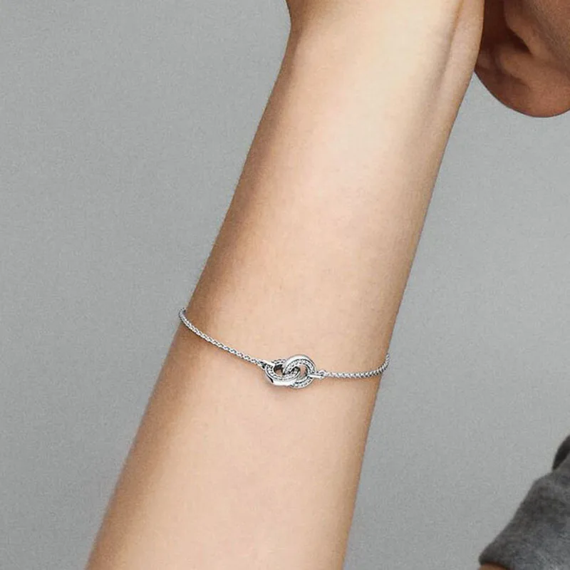 925 Sterling Silver Signature Wrap-Around Pave Chain Bracelets fit For European Bracelet
