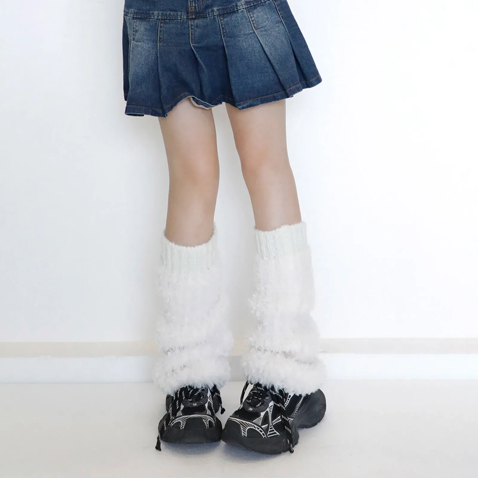 Women's Solid Color Faux Fur Leg Warmers Cute Winter Warm Leg Warmers Boot Covers with Ribbed Cuffs