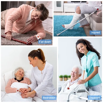 Wireless Caregiver Pager Life Alert System SOS Panic Call Button with Door Light for Seniors Disabled Elderly Home Hospital 6