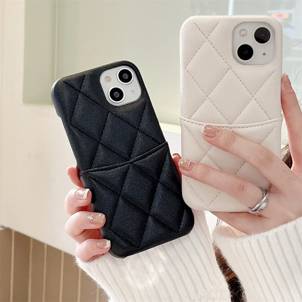 Luxury Geometric Leather Cover For iPhone 14 13 12 Pro Max 11 Card