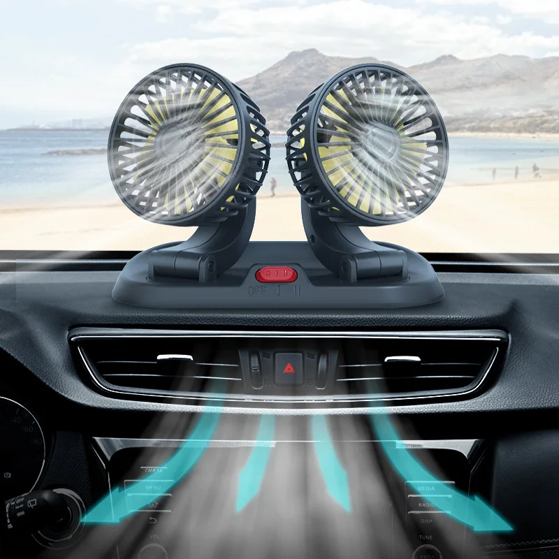 

24V/12V Car Fan Summer Cooling Adjustable Double-head Fan 360 Degree Low Noise Car Cooler Air Fan Strong Wind Car Accessories