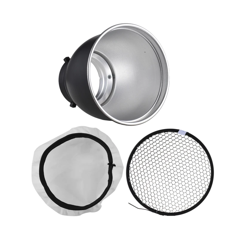7&rdquo; Bowens mount beauty dish standar reflector diffuser lamp shade dish 60&deg; honeycomb grid / diffuser sock reflector diffuser photography reflector