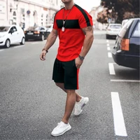 Mens T shirts Sets Solid Color Patchwork Short Tracksuits Men Summer Man Short Outfits 2 Piece Oversized T shirt Shorts Set Suit - Image 6