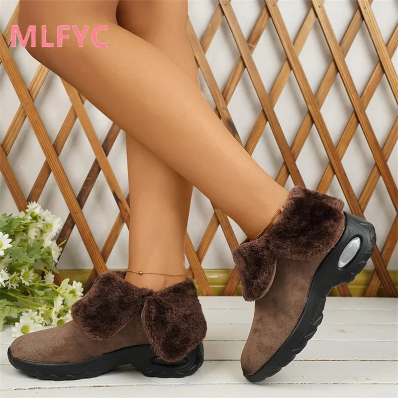 Winter New Women's Boots with Plush Thick Insulation Snow Boots Ladies Mid Length Sloping Heel Cotton Shoes Fashionable Boots