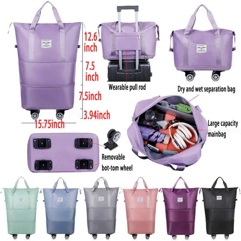 

Travel Bag Waterproof Expandable Duffle Bag Large Capacity Universal Wheel Student Business Trip Waiting For Birth Storage Bag