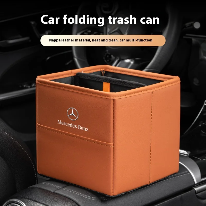 Car Foldable Leather Storage Box Garbage Bin For M...