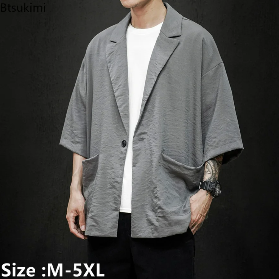 

2023 Men's Spring Summer Casual Blazer Suits Thin Style Oversized Loose Jacket Clothes Male Japanese Seven Point Sleeve Casacos