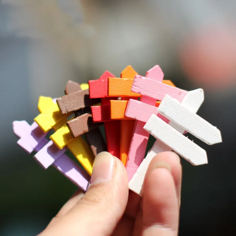 10PCS-Muiti-color-Mini-Miniature-Wood-Fence-Signpost-Craft-Garden-Decor ...