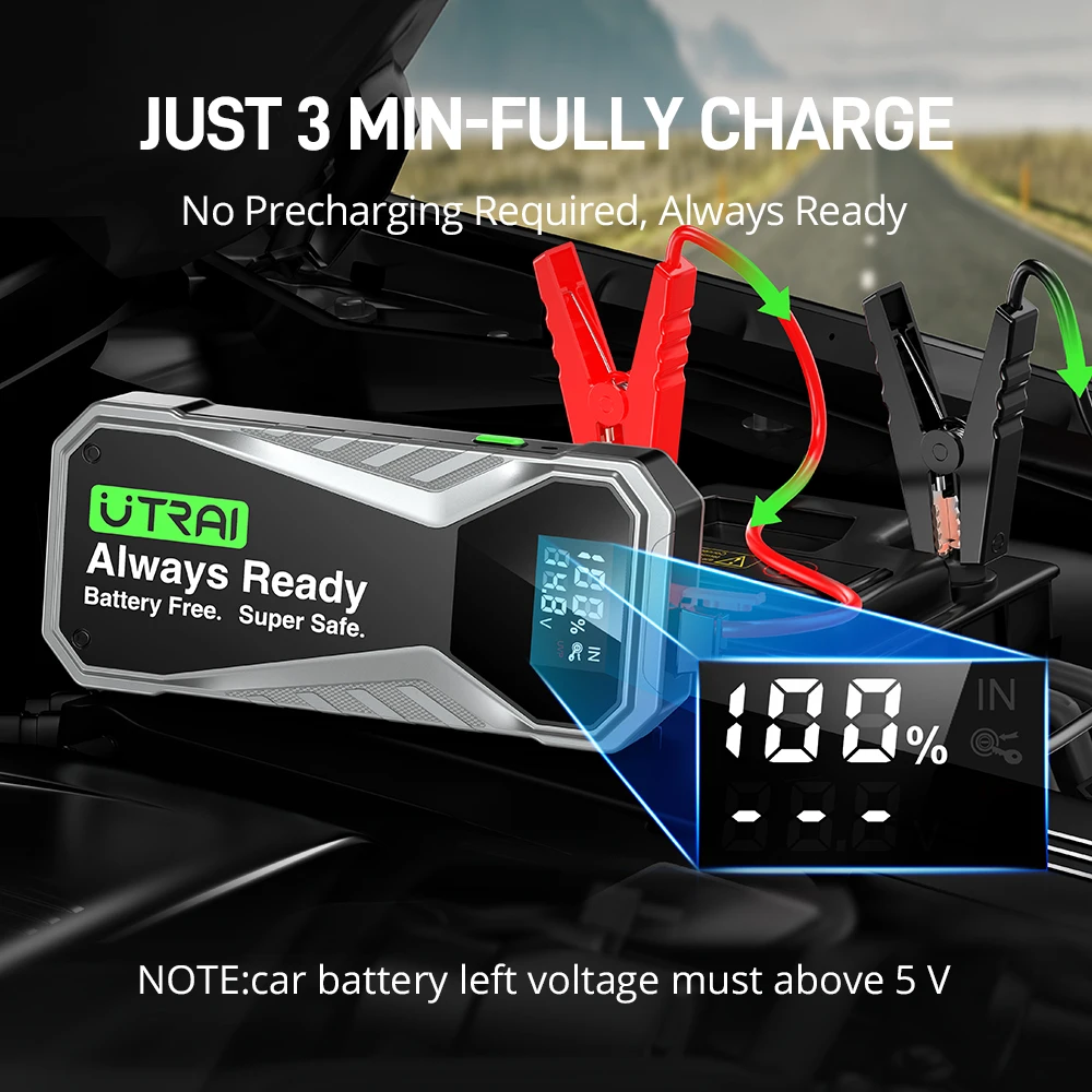 UTRAI Super Capacitor Car Jump Starter Battery Less Quick Charge Super Safe 1000A Portable For Emergency Booster Starting Device car jump starter