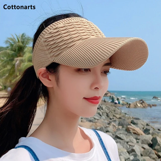New Solid Color Cotton Empty Top Hat Outdoor Sports Cycling Visors Hats Breathable Hole Sun Hat Elastic Adjustable Baseball Caps 1