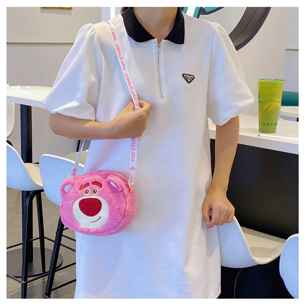 Disney Plush Crossbody Bag Kawaii Women Plush Coin Purse Lotso Cartoon Shoulder Bag Girls Fashion Cute Handbags Kids Totes Gift