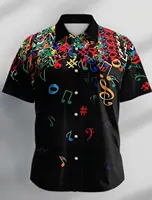Musical Notes Vintage Casual Men's Shirt Button Up Shirt Party Evening Daily Vacation Summer Short Sleeve tops Polyester Shirt 1