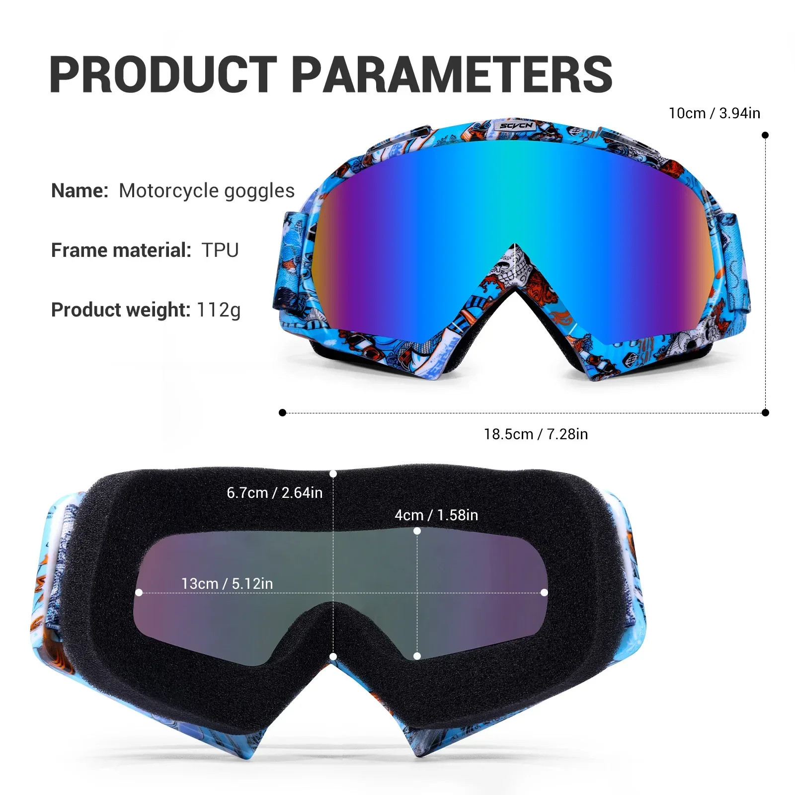 SCVCN Motocross Eyewear Windproof Sunglasses Glasses Motorcycle Man ATV Mask Skiing Cycling Snowmobile Off-Road Snow Goggles