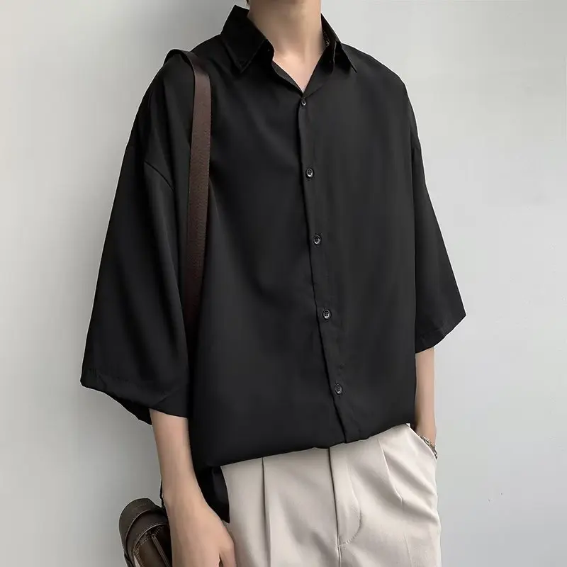 

Рубашка мужская с коротким рукавом, шелковая блузка свободного покроя в японском стиле, корейский стиль, рубашка с коротким рукавом, большие размеры, лето