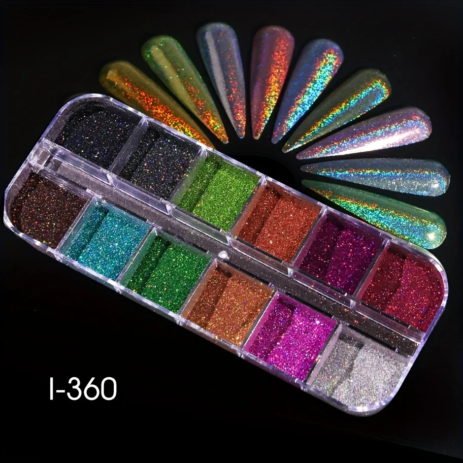 Holographic Powder Set Holo Silver Rub Dust Black Pink Chrome Nail Glitter Powder Laser Pigment For Nail DIY Manicure - 2