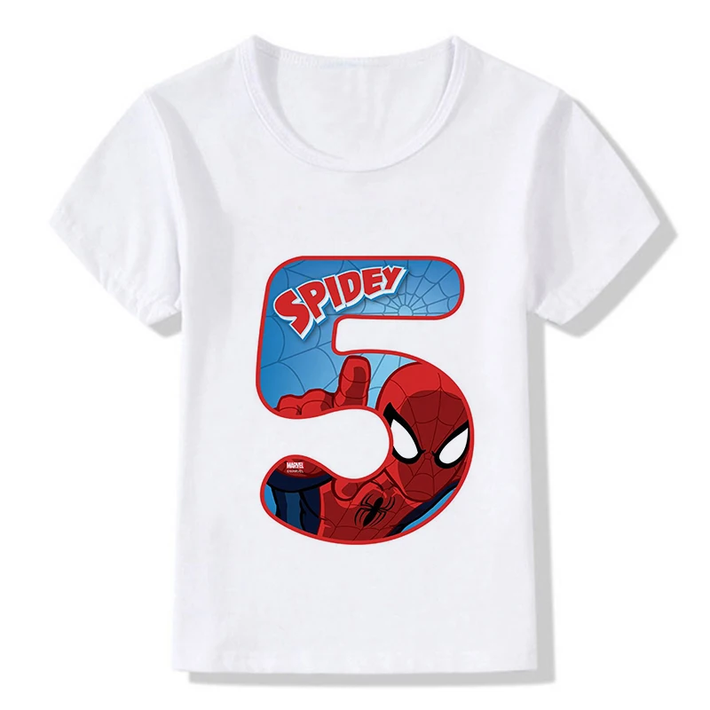 New Children Boy Disney spiderman My 0-9th Birthday Number Print Name T-shirt Birthday Gift Present Clothes Baby Letter Tops Tee vintage t shirts