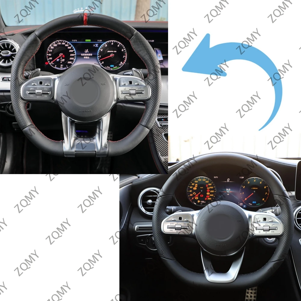 2021 플랫 카 스티어링 휠 하단 스타일링 트림 커버, 로고 포함, 메르세데스 AMG A B C E G 클래스 GLS W205 W177 W176 W246 2019-2020