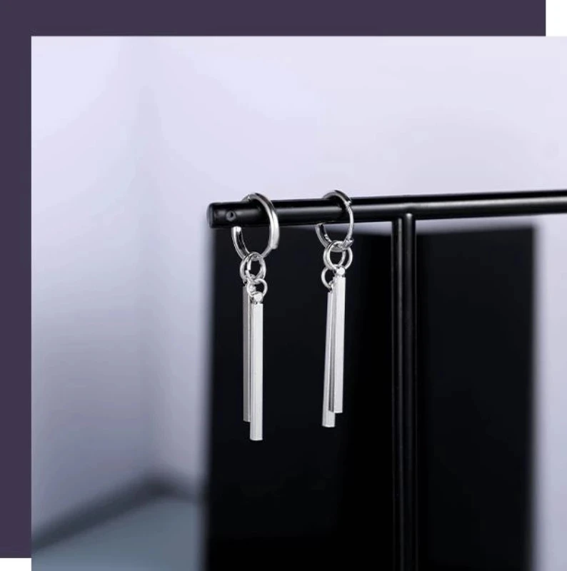 Korean Fashion Personality Long Pendant Earrings Men Women's Earrings Square Stick Cool Statement Earring Pendientes