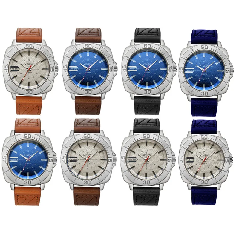XINEW Brand Watches For Men Cheap Fashion Leather Band Simple Sports Gifts Quartz Watch Erkek Barato Saat Relogio Masculino 2024