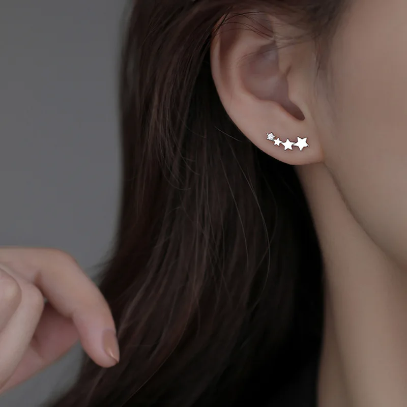 Fashion Silver Color Cross Star Stud Earrings Women Gift Banquet Asymmetry Earring Girls Jewelry Vintage Accessories Gifts