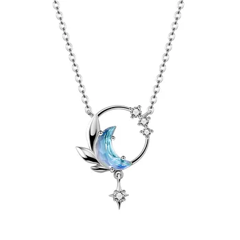 VOQ Silver Color Fashion Simple Color Moon Clavicle Chain Necklace Moon Zircon Tassel Necklace Women Jewelry
