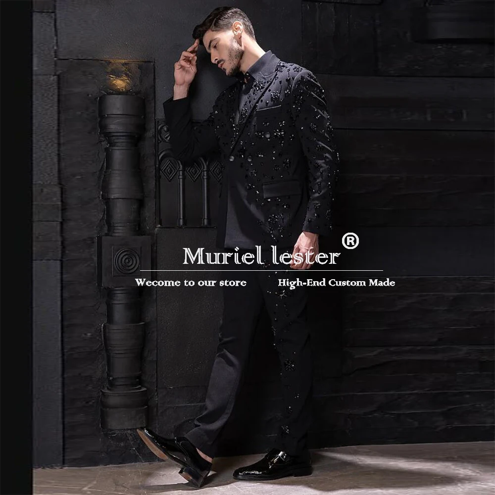 Exquisite Gemstones Beaded Suits Men Double Breasted Prom Blazers Customized Groom Wedding Tuxedos Slim Fit  Costume Homme 2025 2