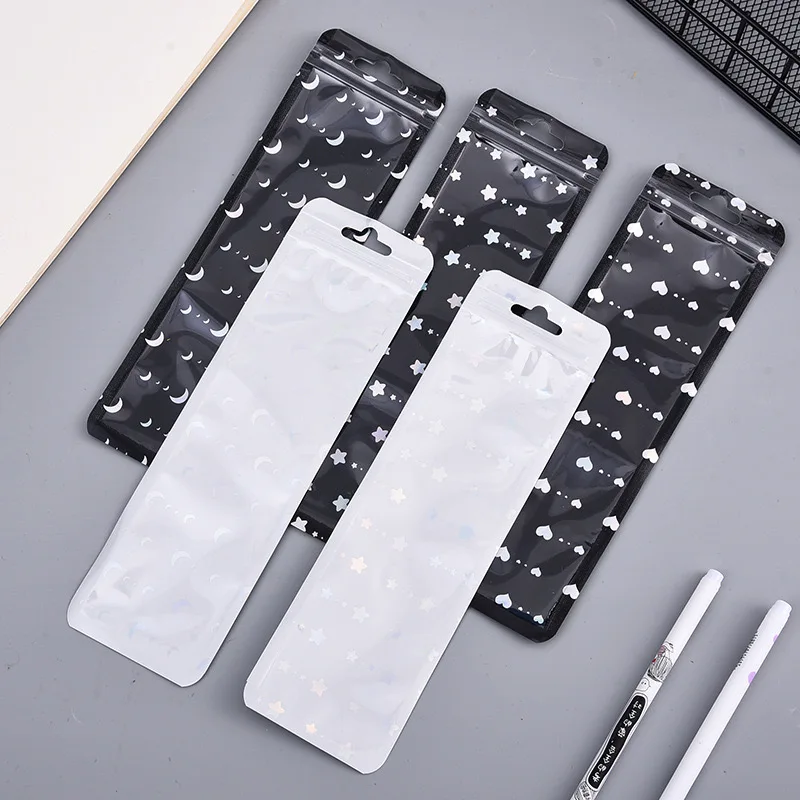 

100pcs Black/White Hang Hole Self Adhesive Bags With Ziplock For Necklace Bracelet Makeup Brushes Pen Packaging Storage