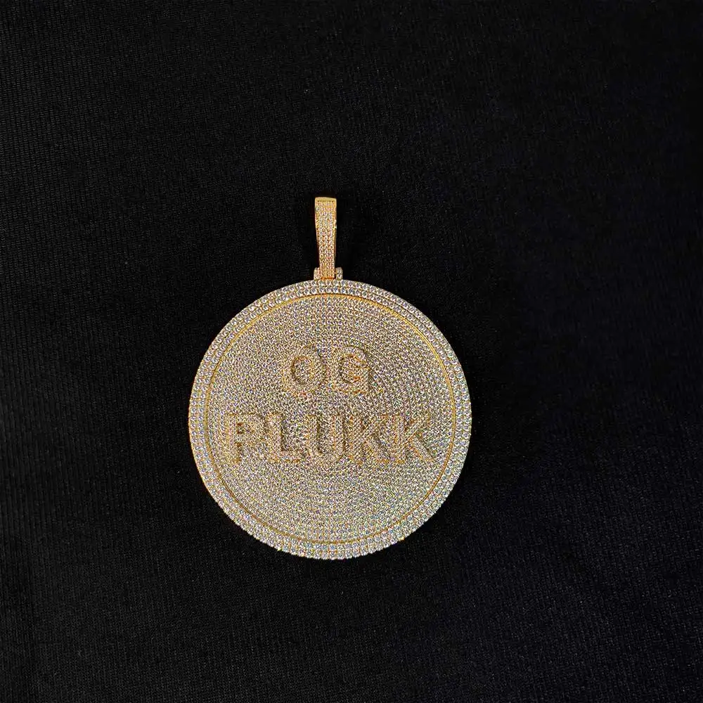 Personalized Hip Hop Circular Letter Pendant Full Diamond 60/80MM Disc Large Exaggerated Bling Zircon Pendant Necklace